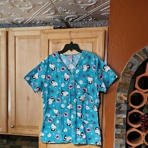 Hello Kitty Blue Pink Black White Floral Hearts Short Sleeve Scrub Top Sanrio